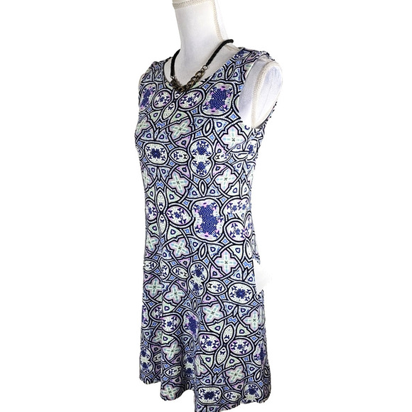 Talbots ~Woman Size M Petite~ Blue Multi Cotton Sleeveless Dress w/Pockets. - Picture 4 of 12